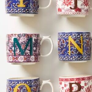 Anthropologie Blockprinted Monogram “M” Mug
